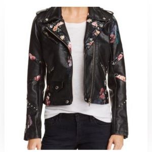 Blank NYC Floral Faux Leather Moto Biker Jacket Size XS